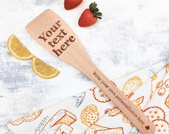 Wooden Spatula Personalised - Design Your Own – Custom Engraved Beech Baking Utensil – Logo, Name or Message Gift