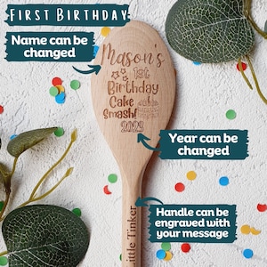 First Birthday Cake Smash Personalised Spoon 20cm long, Award, child's, Personalised with name on handle, Keep Safe Memory gift, First Birthday