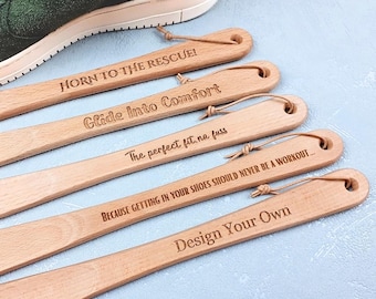 Personalised Shoehorn – Engraved Wooden Shoe Horn Gift for Him Father’s Day gift for Dad, Wood Anniversary / Birthday Gift - 37cm Long