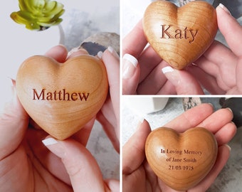 Personalised 3D LARGE Wooden Hearts, A Little Hug 60mm, Hand Crafted, Loved Ones Table Decorations, Remembrance Memorial Gift, In Memory Of