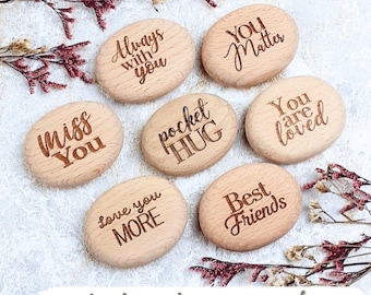 Pocket Hug Personalised Wooden Pebble, You Are Loved Gift, Thinking of You, Together Forever, Friendship Keepsake, Love you, Name engraved
