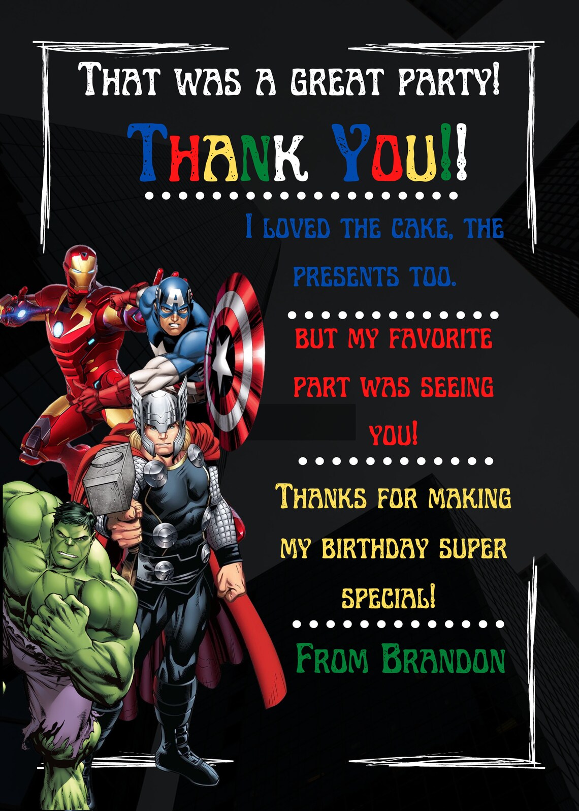 Superhero Thank You Card Marvel Thank You Card | Etsy