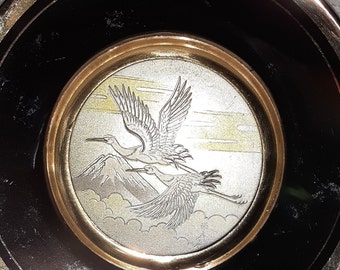 Chokin black plate 24k gold. Storks