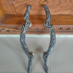20&quot; Antique Brass Door Handle Carved Wood Model, Door Pull Handles, Brass Door Pull, Exterior Door Pull, Main Door Handle, Entry Door Handle