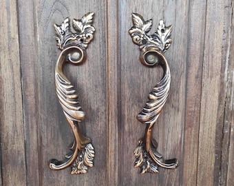 Brass pull and handles Leaf Claw, door handle decorative, long door handle pull, exterior door handle, brass knobs, Entry Door Handle
