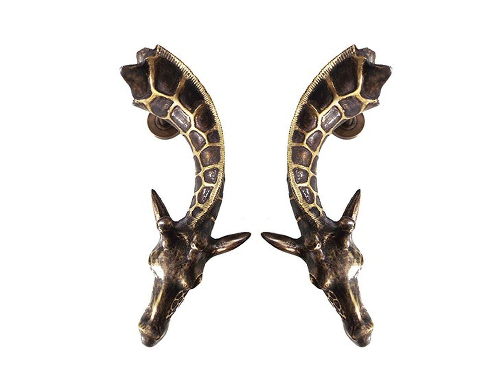 Poignées De Porte Girafe En Laiton – 22,86 Cm, Vert Antique, Fait Main Inde