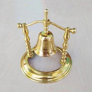 Gold Brass Bell Stand, Antique Brass Bell Table, Small Bell Display Stand, Handmade Bell, Bell Ornaments, Rustic Bell Gift