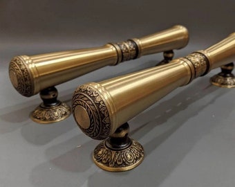 Elegant Entry Door Handle Pull GODO, Antique Solid Brass handle Pull Main Door,  Long Door Handle Pull, Door Handle Set Decor Hardware