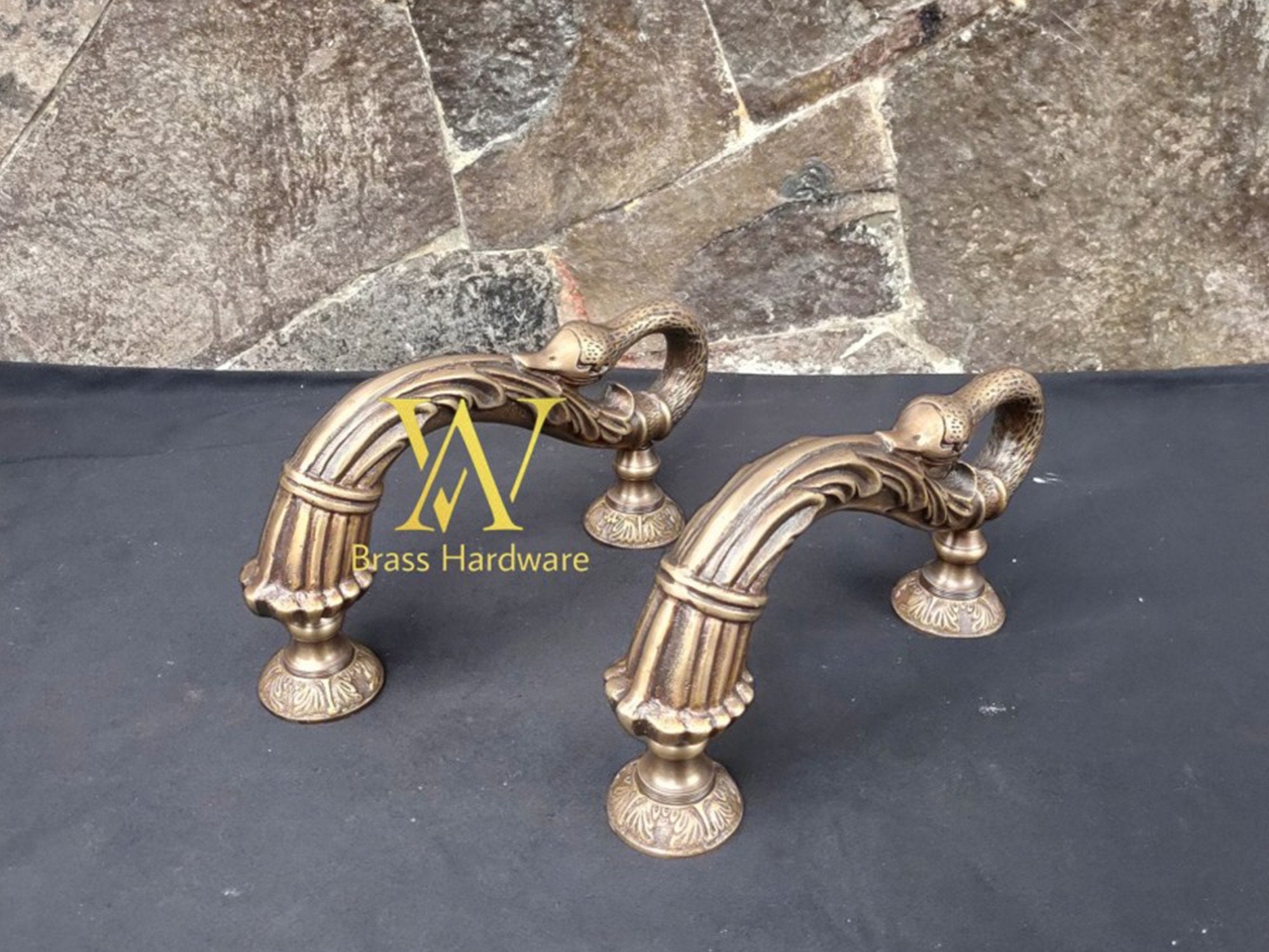 S1328 アンティークの真鍮ドアハンドル＆プレートのセット 古い扉の