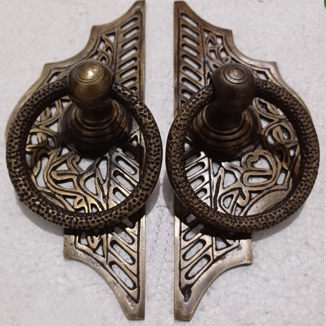 Brass Door Pull Pair Antique Door Pull Ring Entry Door Etsy