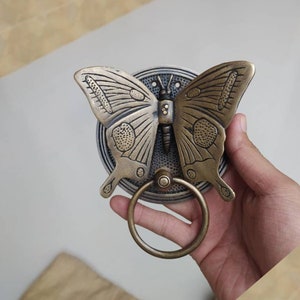 BUTTERFLY Door Knocker 4.3&quot;, Antique Brass Door Knocker, Brass Animal Door Knocker, Vintage Front Door Knocker