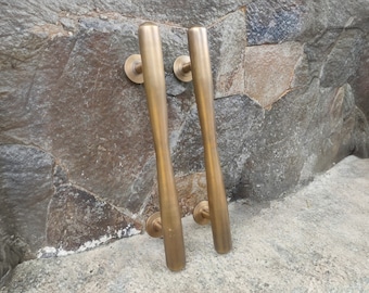 16&quot; Brass Door Pull Antique PLAIN OVALS, Barn Door Handle, Entry Door Handle, Brass Door Handle Pull, Door Handle Set, Front Door Handle