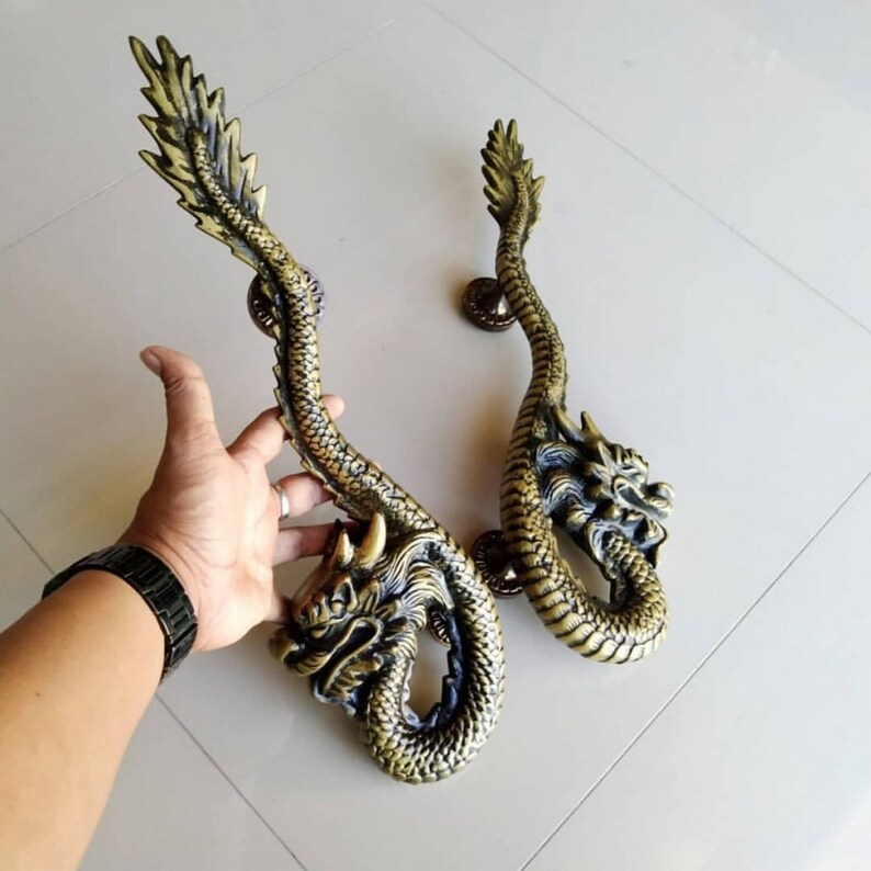 2X DRAGON Door Pull Handle Brass Door Handle Antique Door Etsy