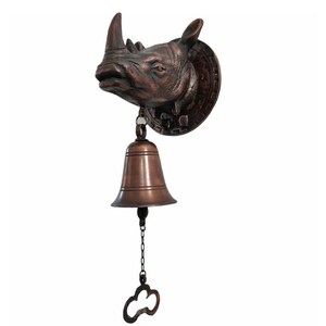 RHINO Brass Bell Wall, Solid Brass Doorbell, Rhinoceros Brass Bell Hanger, Handmade Bell, Bell Ornaments, Hanging Bells, Brass Bell for Door image 5