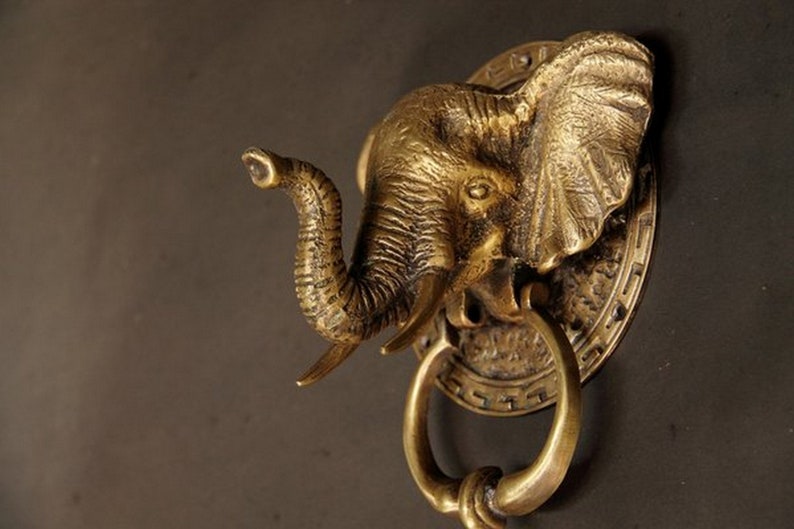 ELEPHANT Brass Door Knocker Antique Elephant Face Door Etsy