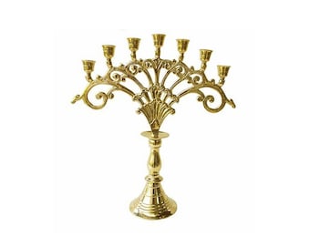 Świecznik mosiężny 7-ramienny, świeczniki mosiężne FAN, świeczniki mosiężne, antyczny mosiężny świecznik, mosiężne świeczniki, mosiężny stojak na świece