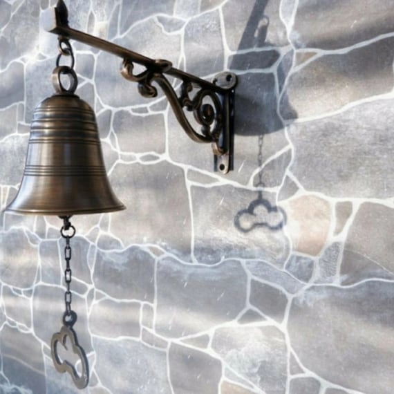 Campana Da Parete In Ottone Anticato | Grande 20,3 Cm Con Corda E Staffa | Stile Nautico Per Ingressi E Giardini