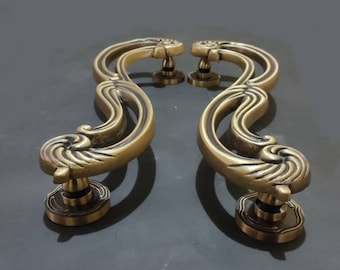 Tirador de puerta de latón antiguo de 13", modelo S35, manija de puerta de entrada, tirador de manija de puerta, juego de manija de puerta, manija de puerta delantera