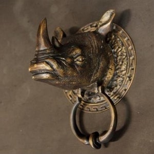 RHINO Brass Door Knocker, Antique Rhinoceros Face Gothic Door Knocker, RHINO Head Front Door Knocker, Welcome Door Knocker, Fast Shipping