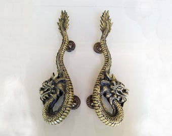 2X DRAGON Maniglia della porta, Maniglia della porta in ottone, Pomello della porta antica, Maniglia della porta grande, Maniglia della porta principale, Maniglia della porta d'ingresso, Dragon Decor