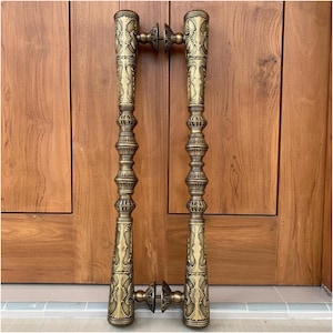 30&quot; Brass Door Handle Gopen Double Ring, Door Pulls Handles, Brass Door Pull, Large Door Handle, Main Door Handle, Entry Door Handle