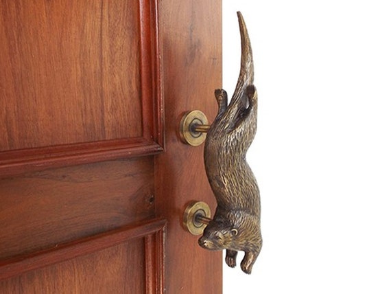 11 OTTER Door Handle Brass, Animal Door Handles, Wild Door Pull