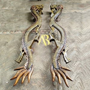 35&quot; Large Antique Dragon Door Handle, Door Pulls Handles, Dragon Fans, Exterior Door Pull, Main Door Handle, Entry Door Handle, Gift for Him