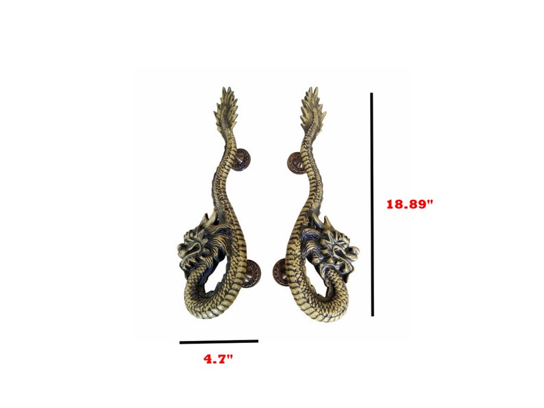 2X DRAGON Door Pull Handle Brass Door Handle Antique Door Etsy