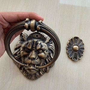 LION Door Knocker 5.1&quot; Antique Brass Door Knocker, Brass Gothic Door Knocker, Vintage Front Door Knocker, Welcome Door Knocker