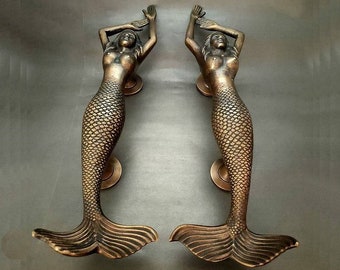 Pair Door Pull Antique Mermaid, Barn Door Handle, Entry Door Handle, Brass Door Handle Pull, Door Handle Set, Front Door Handle