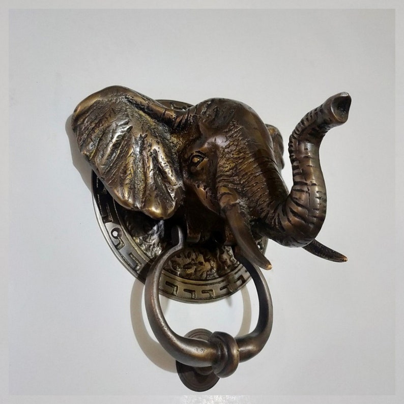ELEPHANT Brass Door Knocker Antique Elephant Face Door Etsy