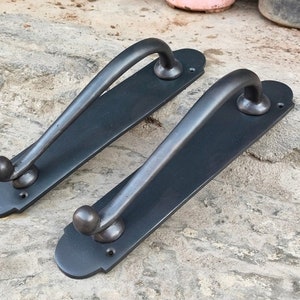2x Black Brass Pull Handle Backplate, Door Pulls Handles, Brass Door Pull, Antique Door Knob