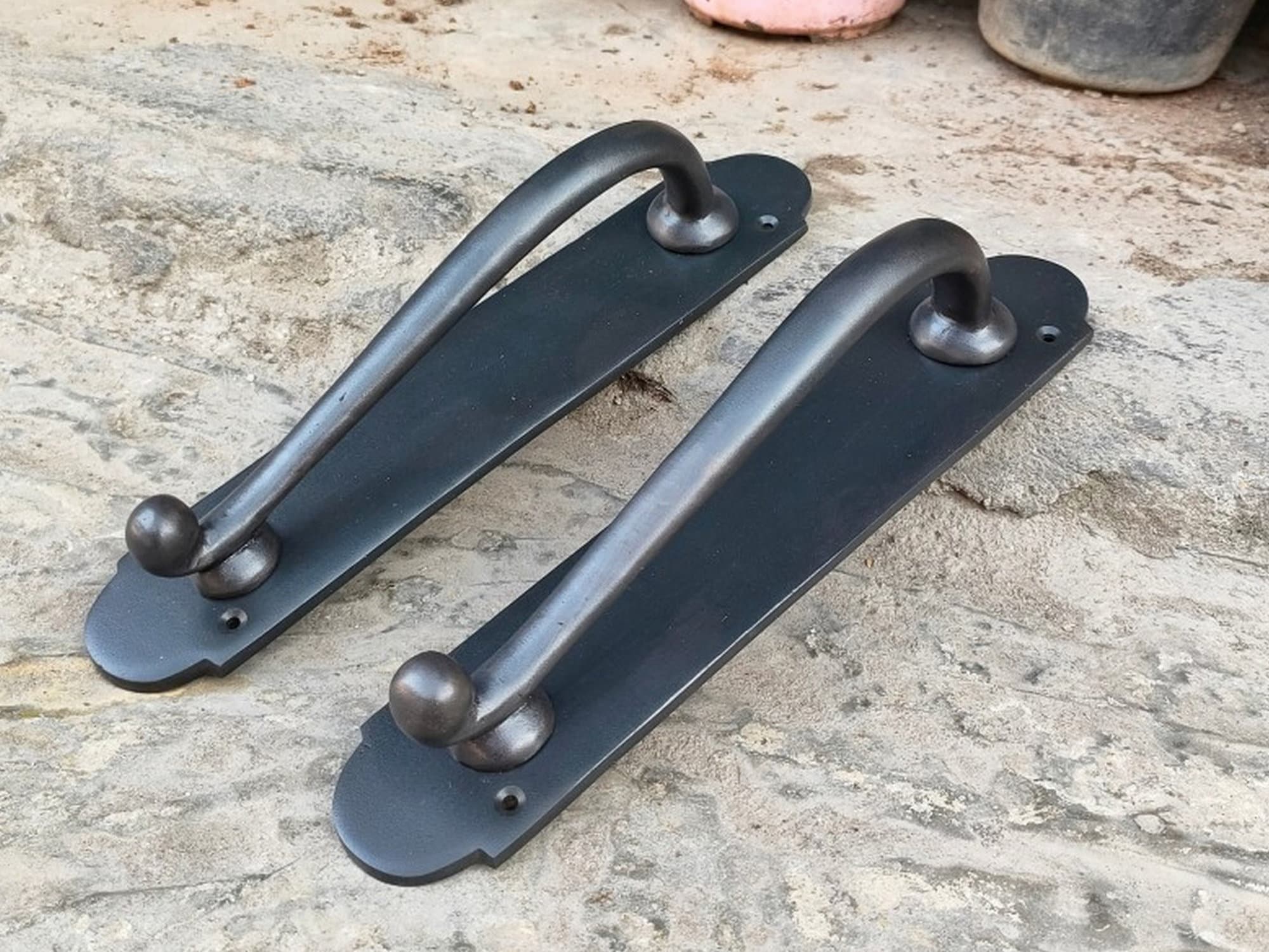 Pair Antique Brass Pull Handle Backplate Door Pulls Handles Etsy