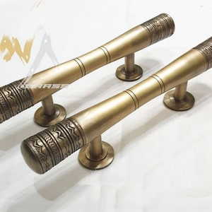 15&quot; Antique Door Handle Brass Plain Carving, Door Pulls Handles, Brass Door Pull, Exterior Door Pull, Main Door Handle, Entry Door Handle