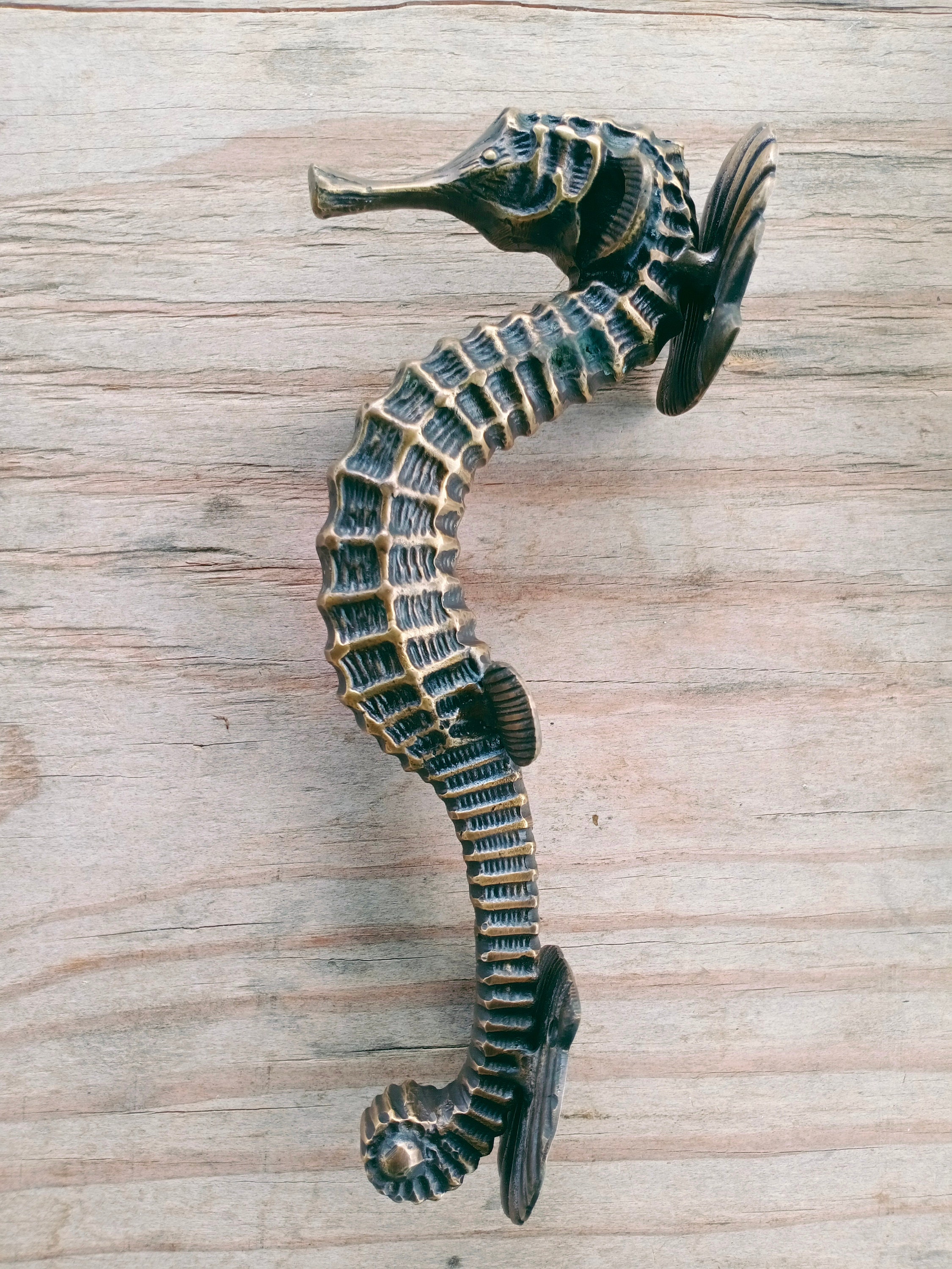 SEAHORSE フロントドアハンドル、大型真鍮製タツノオトシゴドアノブ