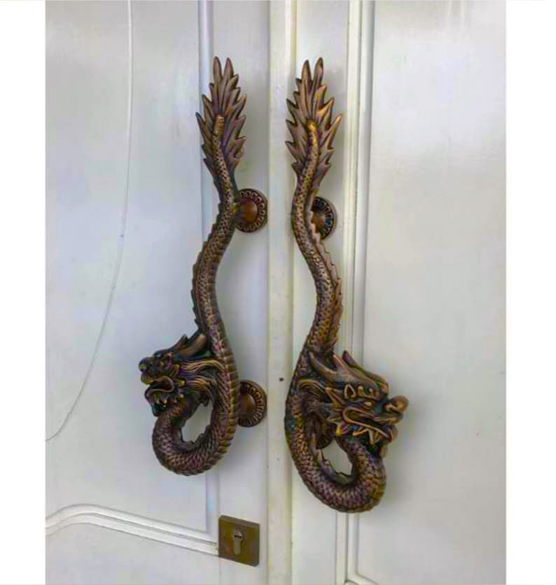 2X DRAGON Door Pull Handle Brass Door Handle Antique Door Etsy