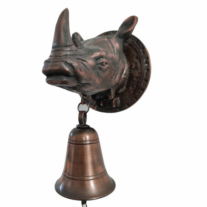 RHINO Brass Bell Wall, Solid Brass Doorbell, Rhinoceros Brass Bell Hanger, Handmade Bell, Bell Ornaments, Hanging Bells, Brass Bell for Door image 6