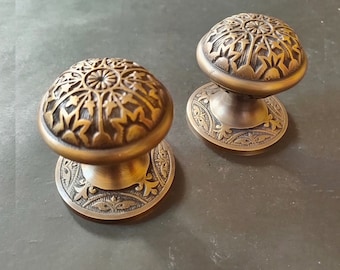 2x Antique Brass Door Knob, Round Door Knob, Round Door handle, Entry Door Handle, Door Handle Pull, Door Handle Set, Door Pull Vintage