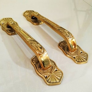 12&quot; Brass Pull Handle Backplate Classic, Entry door Tool, French Door Handles, Door Pulls Handles, Brass Door Pull, Antique Door Knob