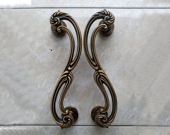 Tirador de puerta de latón de 17" antiguo, tirador de puerta de granero, tirador de puerta de entrada, tirador de tirador de puerta, juego de tiradores de puerta, tirador de puerta delantera, modelo S45