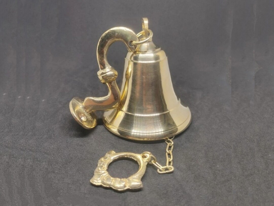 Gold Brass Bell Hanger Hook, Brass Bell Wall, Antique Solid Brass Doorbell, Handmade Bell