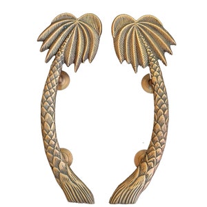 Pair Door Pull Antique Coco Palm, Entry Door Handle, Barn Door Handle, Brass Door Handle Pull, Tree Door Handle, Front Door Handle