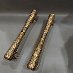 Pair Brass Door Handle Pull, Barn Door Pull, Antique Door Pull, Large Door Handle, Sliding Door Handle, Entry Door Handle - GODO UKIR Model