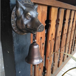 PIG Brass Bell Wall, PORK Solid Brass Doorbell, HOG Brass Bell Hanger, Handmade Bell, Bell Ornaments, Hanging Bells, Brass Bell for Door