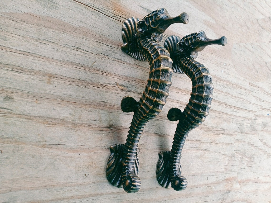 SEAHORSE Front Door Handle Large Brass Seahorse Door Knob Etsy