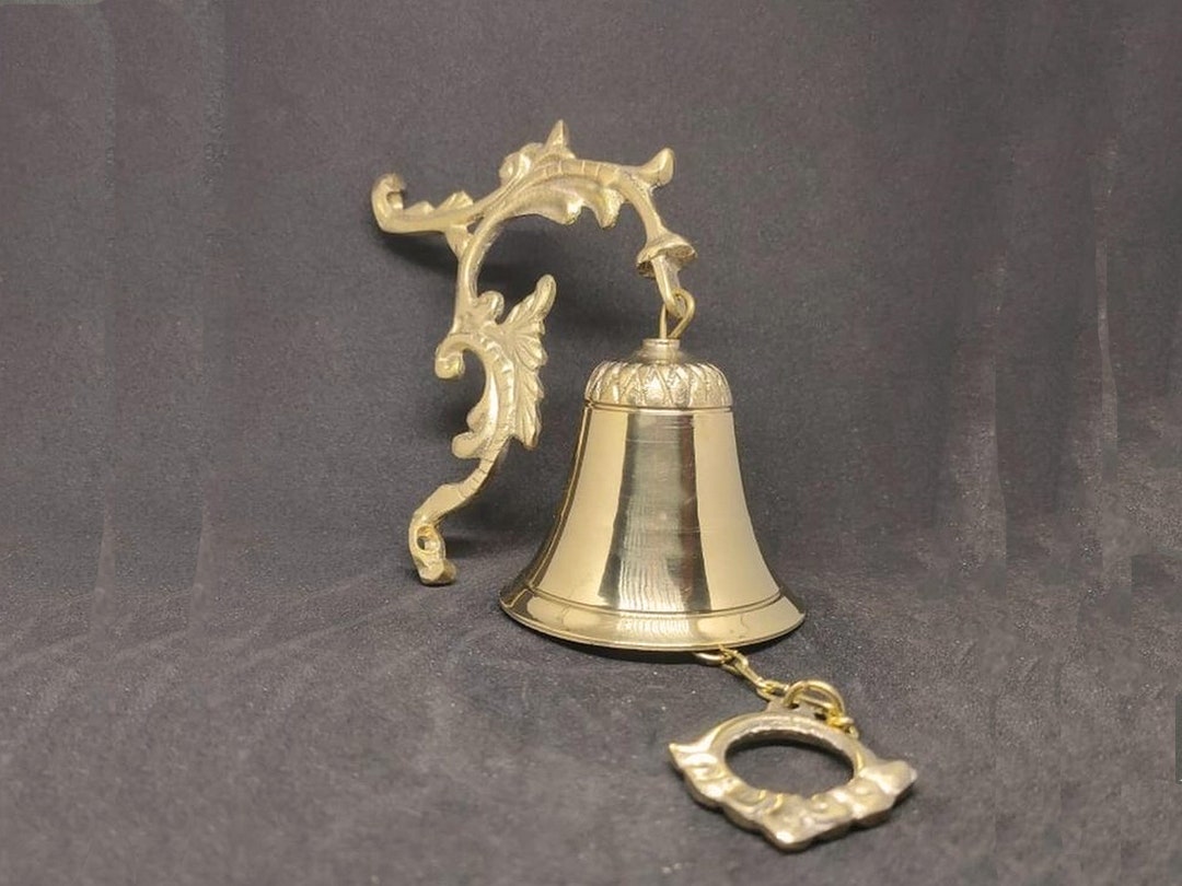Brass Bell Wall Carving Stalk, GOLD Brass Bell Hanger, Antique Solid Brass Doorbell, Handmade