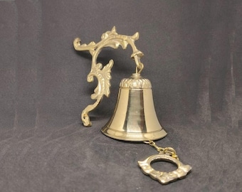 Brass Bell Wall Carving Stalk, GOLD Brass Bell Hanger, Antique Solid Brass Doorbell, Handmade Bell, Hanging Bells, Brass Bell