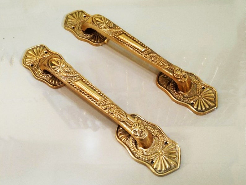 12 Brass Pull Handle Backplate Classic Entry Door Tool Etsy