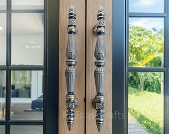 Exterior Door Handle Vintage TOWER Model 14", Brass Door Pull, Antique Door Handle, Entry Door Knob, Door Handle Set