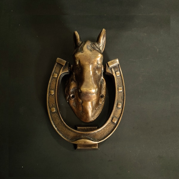 Heurtoirs de porte en laiton HORSE HEAD pour porte d'entrée, cadeau pour amateur de chevaux, heurtoir de porte lourd, sonnettes, quincaillerie de porte d'entrée, accroche-porte